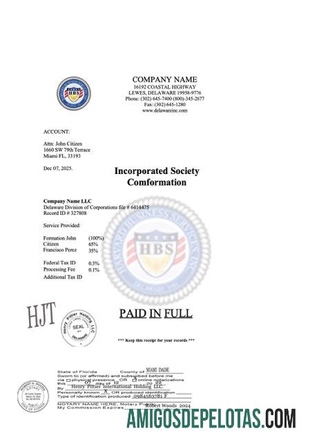 modelo realista de Word e PDF da Sociedade Incorporada dos EUA da Flórida